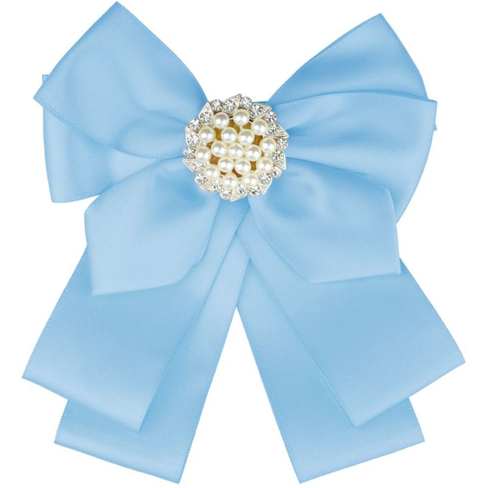 Ribbon Brooch School Uniform Pin Collar Bow Ties with Beads Light Blue